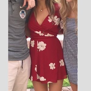 Reformation Red Flower Wrap Dress